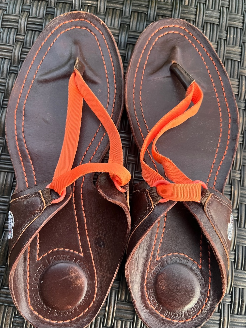 Lacoste Brown Leather Sandals with Orange Straps